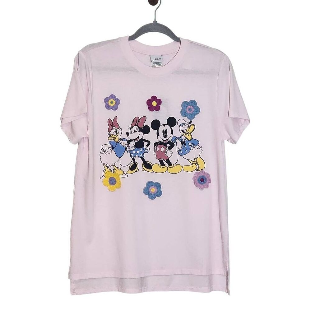 Disney Pink Mickey and Friends Tee with Crochet Flowers NWT Size Small